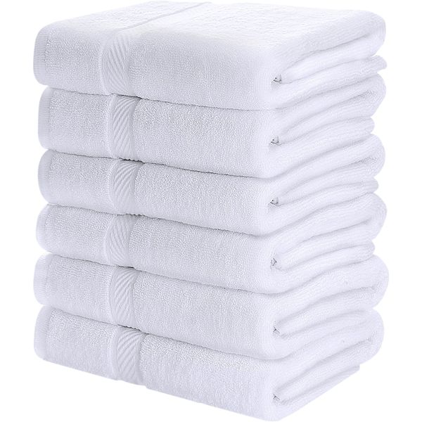 Utopia Towels 6 Pack Medium Bath Towel Set, 100% Ring Spun Cotton (24 x 48 Inches) Lightweight and Highly Absorbent Quick Drying Towels, Premium Towels for Hotel, Spa and Bathroom (White)