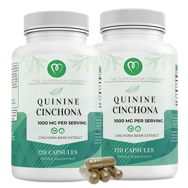 The Supermom Company Quinine Cinchona Bark Extract Herbal Supplement for Boosting Immune System, Leg Cramping Relief, Muscle Cramps and Overall Digestive Health - 1000 mg Per Capsule (2 Bottles)