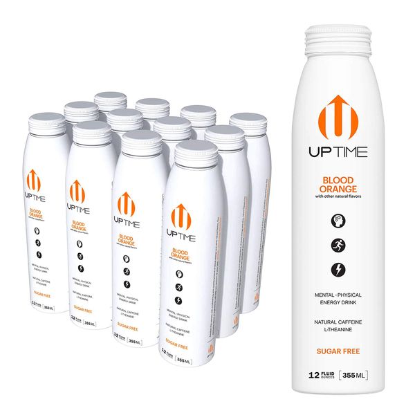 UPTIME – Blood Orange - Zero Sugar (12 Pack), Premium Energy Drink, 12oz Bottles, Natural Caffeine, Sparkling, Natural Flavors, 5 Calories