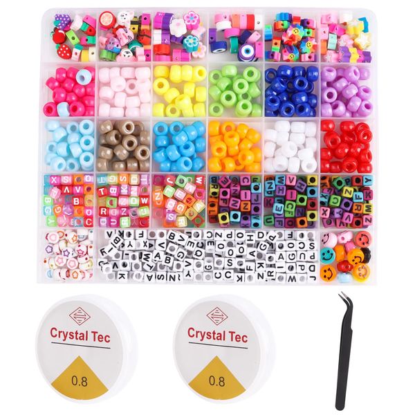 DIYASY Pony Beads Set, 740 Pcs Pony & Clay Beads for Bracelet Making, with Alphabet Letter Beads and Elastic Strings for DIY Crafts Jewelry Bracelets Necklace Making