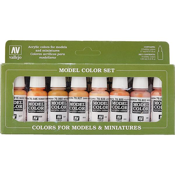 Vallejo Model Color Face Skin Colours Acrylic Paint Set - Assorted Colours (Pack of 8), Brown, 17 ml (Pack of 8)