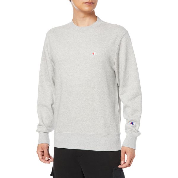 Champion C3-W001Z Men’s Crewneck Sweatshirt, Long Sleeves, Embroidered Logo, Amazon.co.jp Exclusive, oxford grey