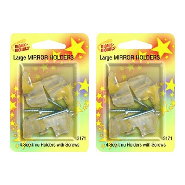 Mirror Holders With Screws Large Magic Mounts 3171 Easy Install Clear 4 Ct, 2-PK