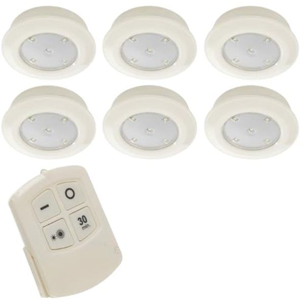 Vision4ever 6 Remote Control Wall Ceiling Wireless Round LED Lights Kitchen Bathroom Cabinet Useful for Home and Kitchen