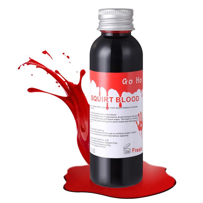 Go Ho Fake Blood Makeup (2 oz),Fake Blood Washable for Scar Wounds,Easy Dry Flow Fake Blood for Eyes Drips Nose Bleeds,Halloween Blood for Cosplay SFX Zombie Vampire Makeup,Fresh