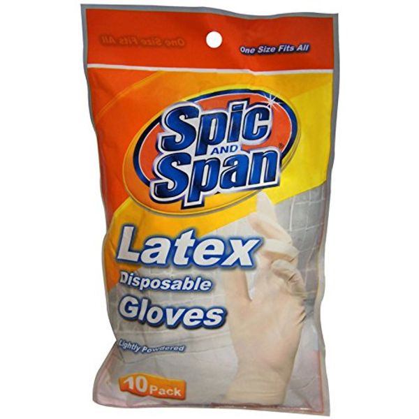 Spic And Span Latex Disposable Gloves, One Size Fits All, 10 ea