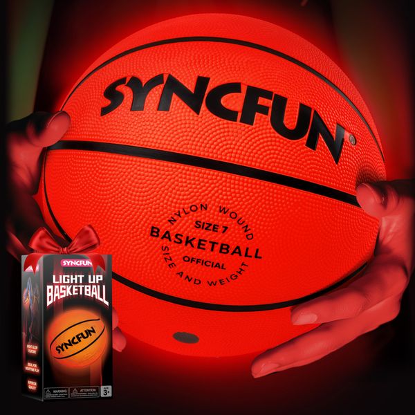 SYNCFUN Glow in The Dark Basketball for Boys, Light Up Basketball for Night Basketball Games, Red Glowing Ball, Basketball Accessories Gifts for Teen Boy Toys Ages 3 Old and Up