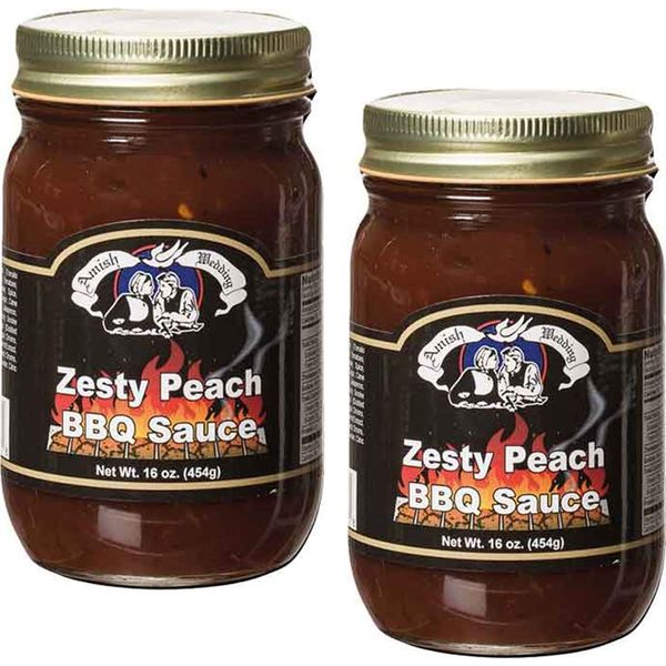 Amish Wedding Zesty Peach BBQ Sauce 16 Ounces (Pack of 2)