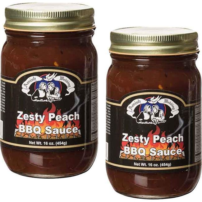 Amish Wedding Zesty Peach BBQ Sauce 16 Ounces (Pack of 2)