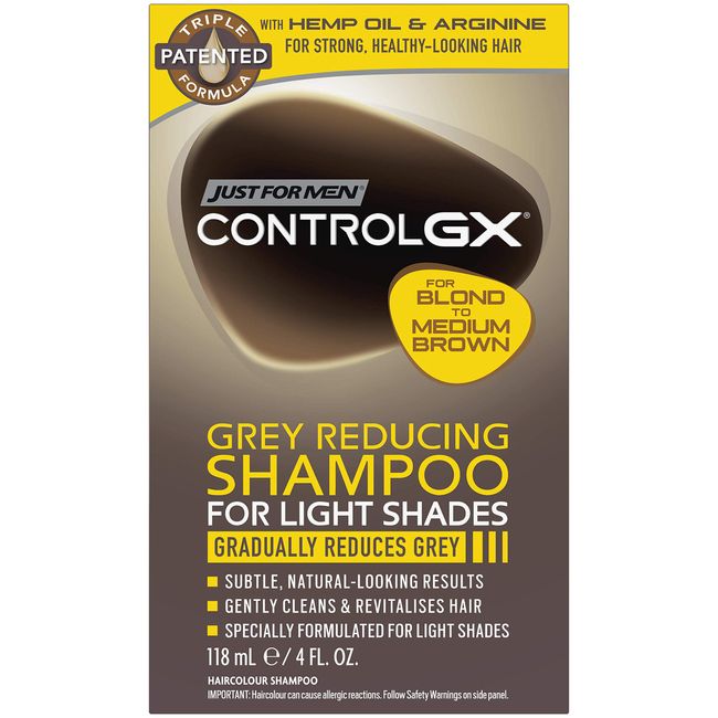 Just for Men Control GX Grey Reducing Shampoo for Lighter Shades of Hair, Blonde to Medium Brown, Gradual Hair Color, 4 Fl Oz - Pack of 1 (Packaging May Vary)