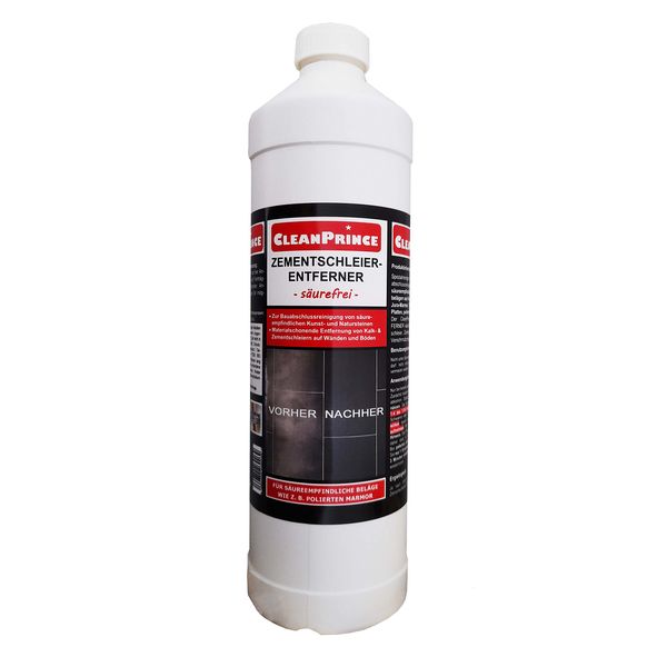 CleanPrince säurefreier Zementschleier-Entferner 1000 ml Zement Zementschleier Entferner säurefrei Bauabschlussreinigung Mörtel Baustelle Reiniger Reinigung Zementschleierentferner