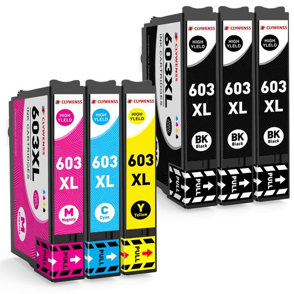 Clywenss 603 XL Ink Cartridges Compatible with Epson 603XL for Expression Home XP2100 XP3100 XP4100 XP-2100 XP-3100 XP-4100 XP-2150 XP-3155 XP-4105 Workforce WF-2830 WF-2835 WF-2850 Printer, 6-Pack