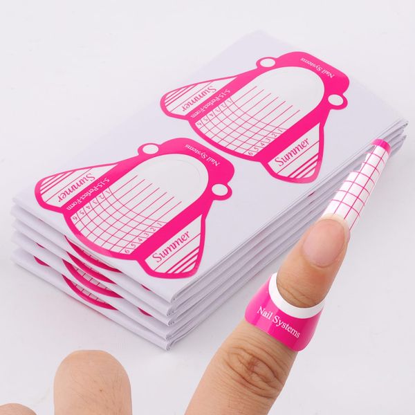 Nail Forms for Builder Gel 100PCS Poly Gel Nail Tips Self Adhesive Nail Extension Tool UV Gel Guide Stickers(Pink)