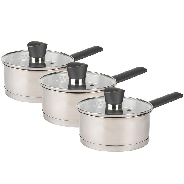 Kitchen Essentials 3 Piece Stainless Steel Saucepan Set with Pouring Lips