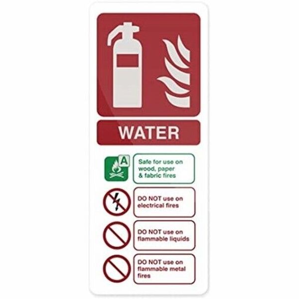 Fire Extinguisher Water Self Adhesive Sign PVC 202 x 82 mm Health Safety Signage