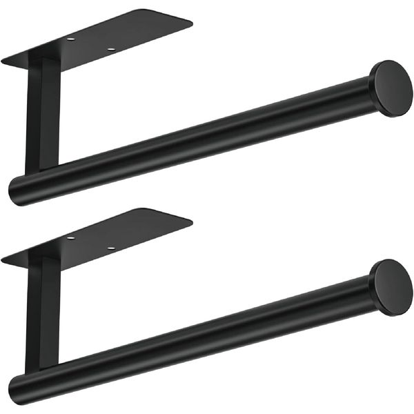 ASTOFLI Self Adhesive Paper Towel Holder Under Cabinet No Drilling 2 Pack, Under Cabinet Paper Towel Holder Wall Mount, Hanging Paper Towel Holder Adhesive, Peel and Stick Paper Towel Holder (Black)