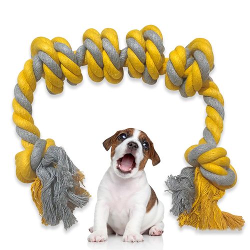 SNSYGN Dog Rope Toy, Dog Chew Toys Dog Toys Indestructible Dog Teeth Cleaning Toys 60CM 6 Knots Dogs Toys for Aggressive Chewers Dog Teeth Cleaning (Yellow)