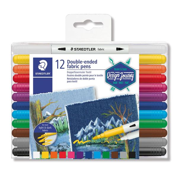 Staedtler Duo Tipped Fabric Marker 12 Pack, Assorted, 3190 TB12