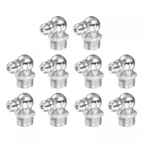 uxcell Grease Nipple Grease Fitting Nickel Plated Iron 90 Degree Grease Fitting M10 x 1mm Thread Hydraulic Grease Fitting Accessories Pack of 10