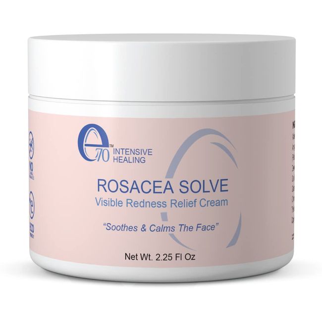 E70 Rosacea Solve - Visible Redness Relief Cream - Calming Face Moisturizer For Rosacea and Acne-Prone Skin - Sensitive Skin Care With Organic Ingredients such as Aloe Vera, Almond Oil, Licorice and Chamomile Extracts - No Parabens