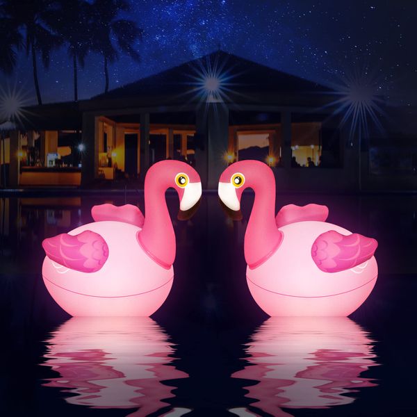 Floating Pool Lights 2PCS, Solar Flamingo Pool Lights for Inground Pools Waterproof, Glow in The Dark Light Up Swimming Pool Accessories, Solar Floating Lights for Pool Flamingo Party Decorations.