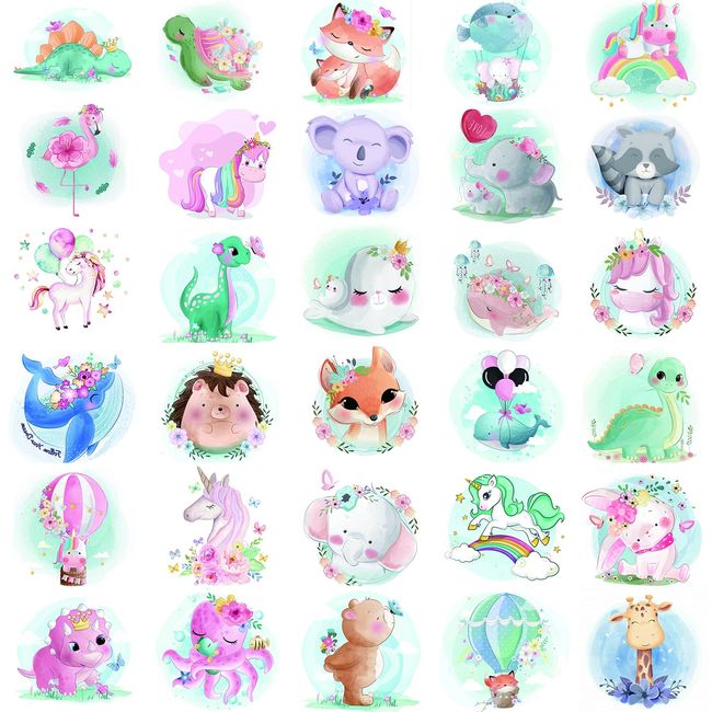 Glaryyears Watercolor Animals Temporary Tattoo for Kids, 30-Pack Fake Tattoos Stickers, Unicorn Flamingo Dinosaur for Girls Boys Children, Fun for Body Face Hand Arm Party Supplies Favor