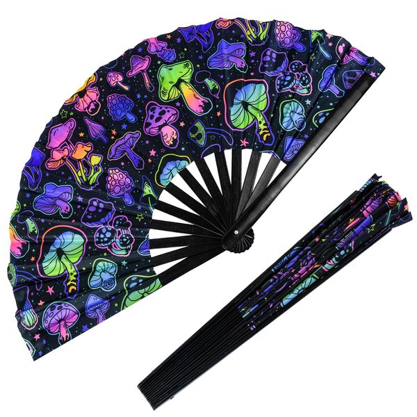 Rave Folding Fan,Large Rave Clack Folding Hand Fan UV Glow Rave Fan Festival Handheld Fan Silk Folding Fan Chinese Japanese Clack Fan for Music Party Drag Queene Dance Performance Decoration Gift