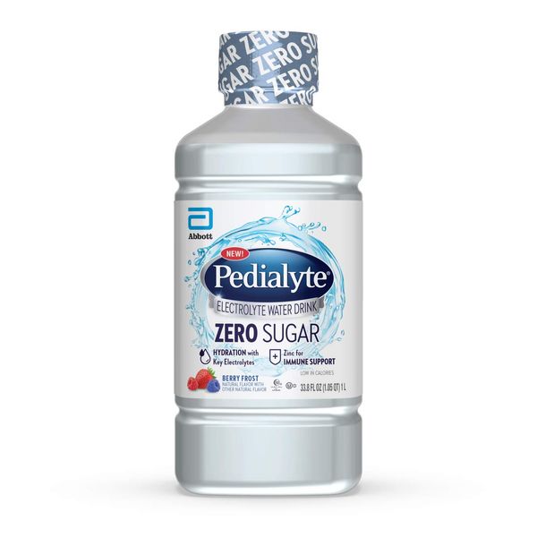 Pedialyte Electrolyte Water with Zero Sugar, Hydration with 3 Key Electrolytes & Zinc for Immune Support, Berry Frost, 1 Liter, 4 Count