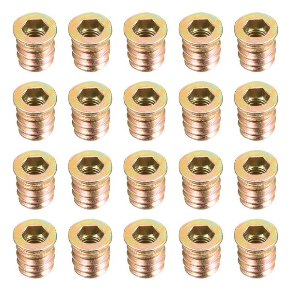 sourcing map Wood Furniture M6x13mm Threaded Insert Nuts Interface Hex Socket Drive 20pcs