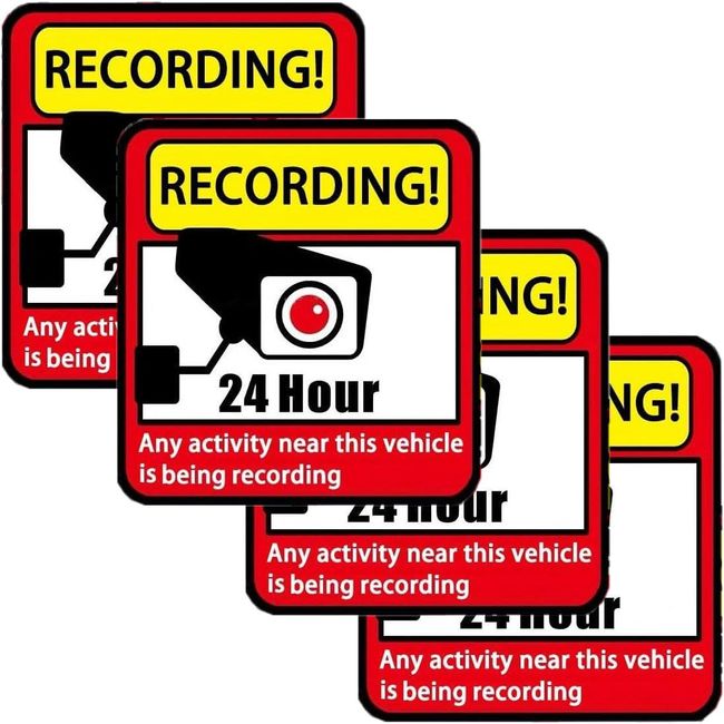 4 PCS Camera Recording Cars Stickers,4×4 Inch Self-Adhesive Vehicle Reflective Stickers, Sticker Security Warning Sign,Warning Decals Labels Bumpers for Family car,Rideshare, Taxi, Van,Truck,etc