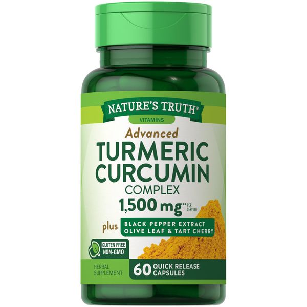 Nature's Truth Turmeric Curcumin 1500 mg | 60 Capsules | with Black Pepper Extract, Olive Leaf & Tart Cherry | Non-GMO, Gluten Free Supplement