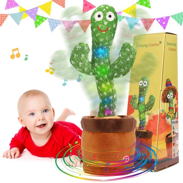 Emoin Dancing Cactus Toy Cute Plushies, Talking Cactus Baby Toy 0-6 Months Wriggle Singing 120 English Hit Song Sensory Musical Toy for Babies 6-12 1-3 4+ Year Old for Girls Boys