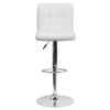 Contemporary White Quilted Vinyl Adjustable Height Barstool with Chrome Base