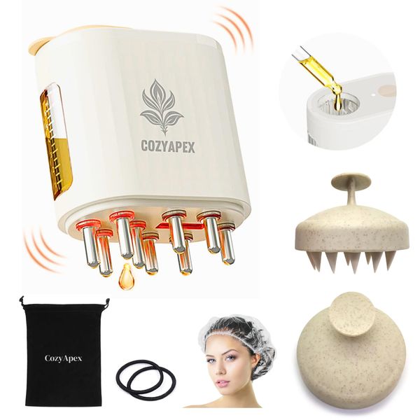 CozyApex Hair Care Bundle - Hair Oil Applicator, Wheat Straw Hair Scalp Massager Shampoo Hair Brush, Hair Ties, Hairnets, Velvet Pouch for Scalp Massage, Hair Growth, and Styling Essentials