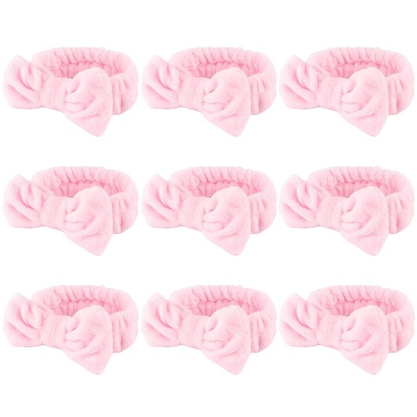 WHAVEL 9 Pack Pink Spa Headband for Washing Face, Makeup Headband Skincare Face Wash Headband Facial Headband Soft Fluffy Headband Bachelorette Spa Party Favors (C. Pink)