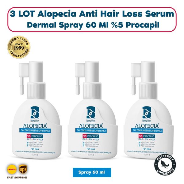 3 LOT Alopecia Anti Hair Loss Serum Dermal Spray 60 Ml %5 Procapil (Best Seller)