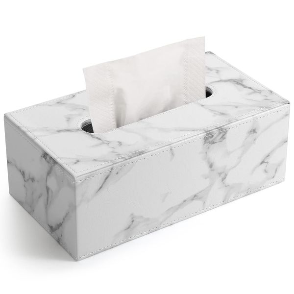 GORESE Rectangular Tissue Box Holder Tissue Box Cover PU Leather Facial Tissue Dispenser for Home Bathroom, Living Room, Bedroom, Dinning Room, Office, Car Automotive Decoration(Marble)