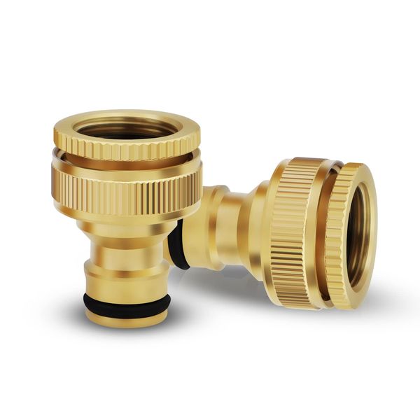 Mdlufee 2 Pcs Garden Hose Quick Connector,3/4 inch & 1/2 inch 2-in-1 Brass Female Threaded Tap Connector, Threaded Faucet Adapter