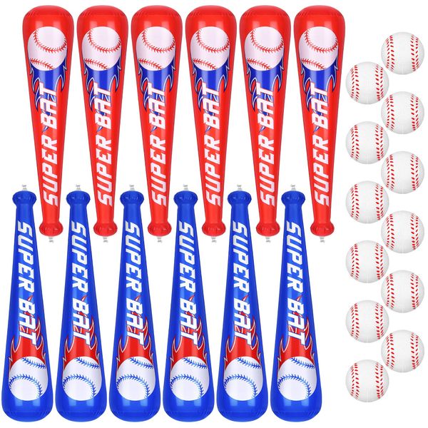 durony 12 Sets Inflatable Baseball Bats and Mini Foam Baseball Sports Stress Ball Sports Party Favors for Baseball Party Supplies Sports Theme Toy