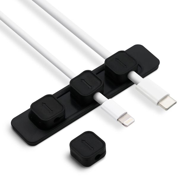 MOELIFE Cable Holder, Magnet, Cable Clip, Wiring, Organization, Storage, Car, Convenient Goods, Compatible with Lightning Cable, USB-C/Micro USB Cable, Magnetic Cable Holder (Black)