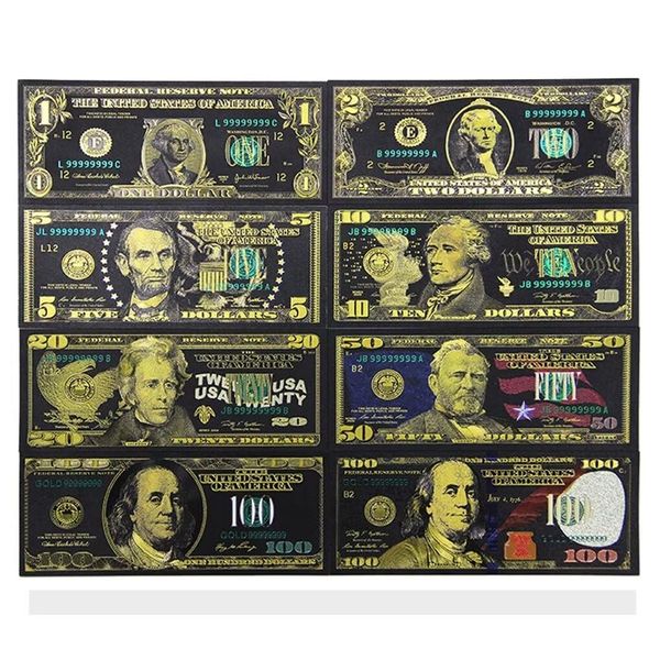 Black Gold Dollar Bills, 24k Gold Plated 1 2 5 20 50 100 Dollar Banknotes Gold Dollar Art for Decor Bookmark