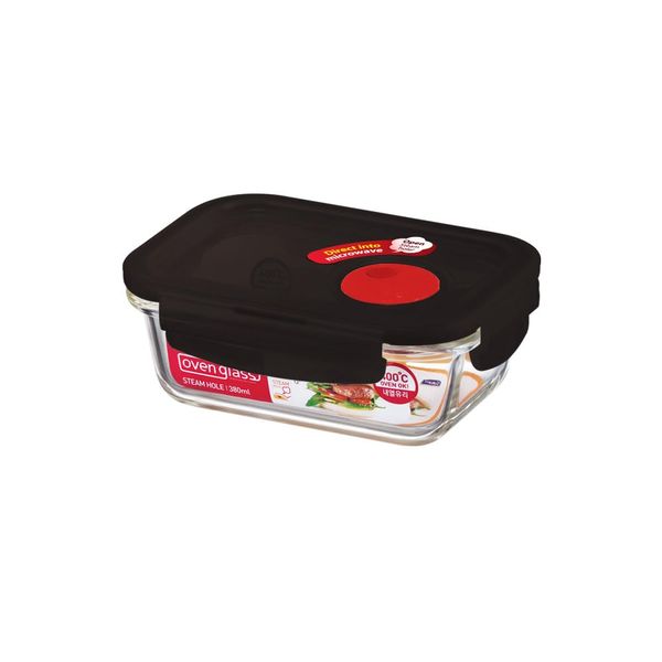 LOCK & LOCK Frischhaltedose aus Glas mikrowellengeeignet - Oven Glass - Für Backofen, Mikrowelle & zum Einfrieren - Mikrowellengeschirr mit Deckel, 380 ml