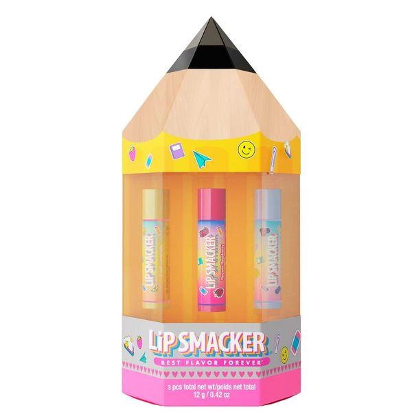 Lip Smacker, Back to School Collection, Pencil Box Lip Balm Trio, 3-teiliges Lippenbalsam-Set für Kinder, Geschenkset zum Schulbeginn in Bleistiftform, Lippenpflege in Leckeren Geschmacksrichtungen