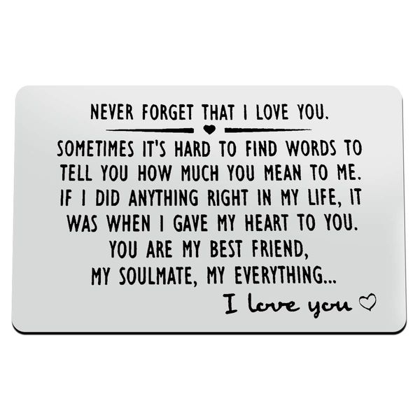 Anniversary Card Gifts for Him Engraved Wallet Insert Card for Boyfriend Husband Never Forget That I Love You Birthday Christmas Gifts Valentines Day Gifts I Love You Gifts for Him