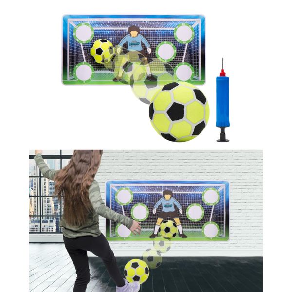 Indoor Soccer Game Set, Kick and Stick Removable 2ft x 4ft, Improve Ball Skills, Soccer Training Vinyl Wall Mat, Includes Soccer Ball, Ball Pump – Indoor Games for Kids 5-12 Year Old – Easy Setup