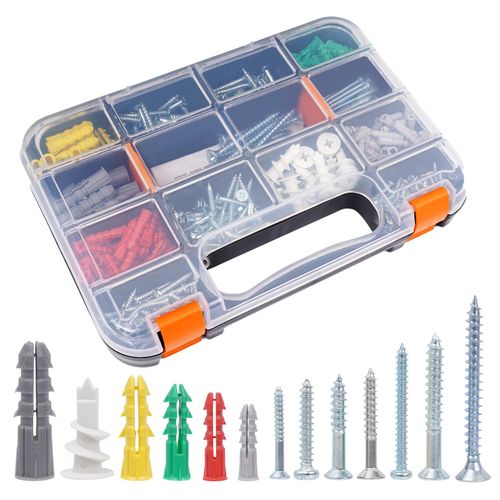 Haespot 390-Piece Multi-Functional Drywall Anchor and Screw Kit, 6 Different Size Anchor with Wood Screws, Durable Plastic Anchors, Easy-Install, Self-Tapping Screws