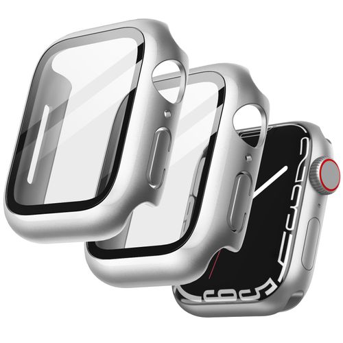 JETech Case with Screen Protector Compatible with Apple Watch Series 9 8 7 45mm, Overall Protective Cover, Built-in Tempered Glass Film High Sensitivity, 2 Pack (Silver)