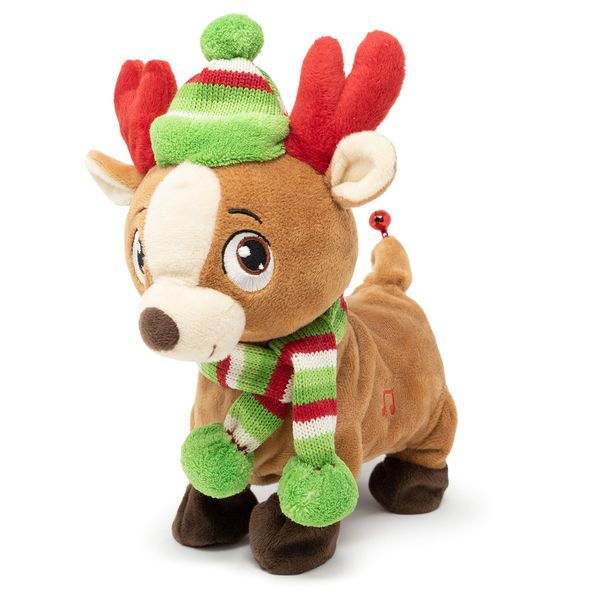 Cuddle Barn | Tooty Rudy 10" Reindeer Animated Stuffed Animal Plush Toy for Christmas | Xmas Reindeer Walks, Shakes Tail, and Makes Farting Sounds | Plays We Wish You a Smelly Christmas