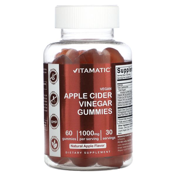 Vegan Apple Cider Vinegar, Natural Apple, 1,000 mg, 60 Gummies (500 mg per