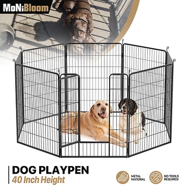 8 Panel Foldable Metal Dog Playpen 40" Outdoor Pet Exercise Fence Kennel w/Doors